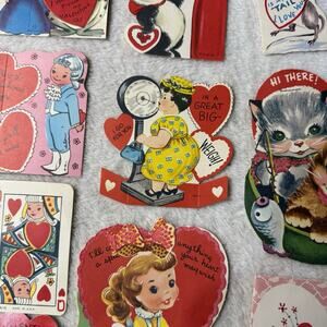 Vtg 50s Die-Cut Valentine Day Cards Lot 19 Used Mid-Century Litho MCM Kitschy